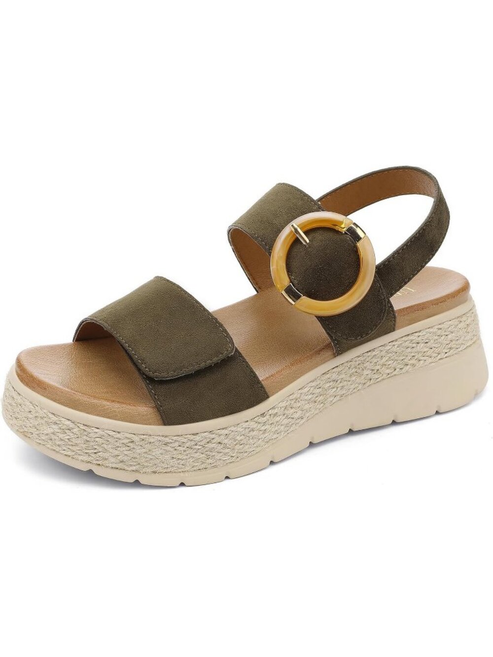 Women's Green Comfortable Solid Espadrille Low Wedge Heel Platform Sandal Shoes